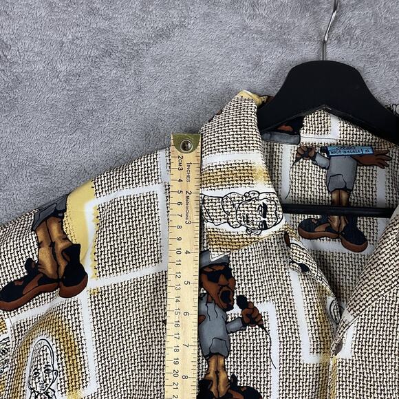 Seals Shirt Mens XL Brown Tan Rapper Hip Hop Print Button Front Camp Hawaiian - Picture 7 of 13